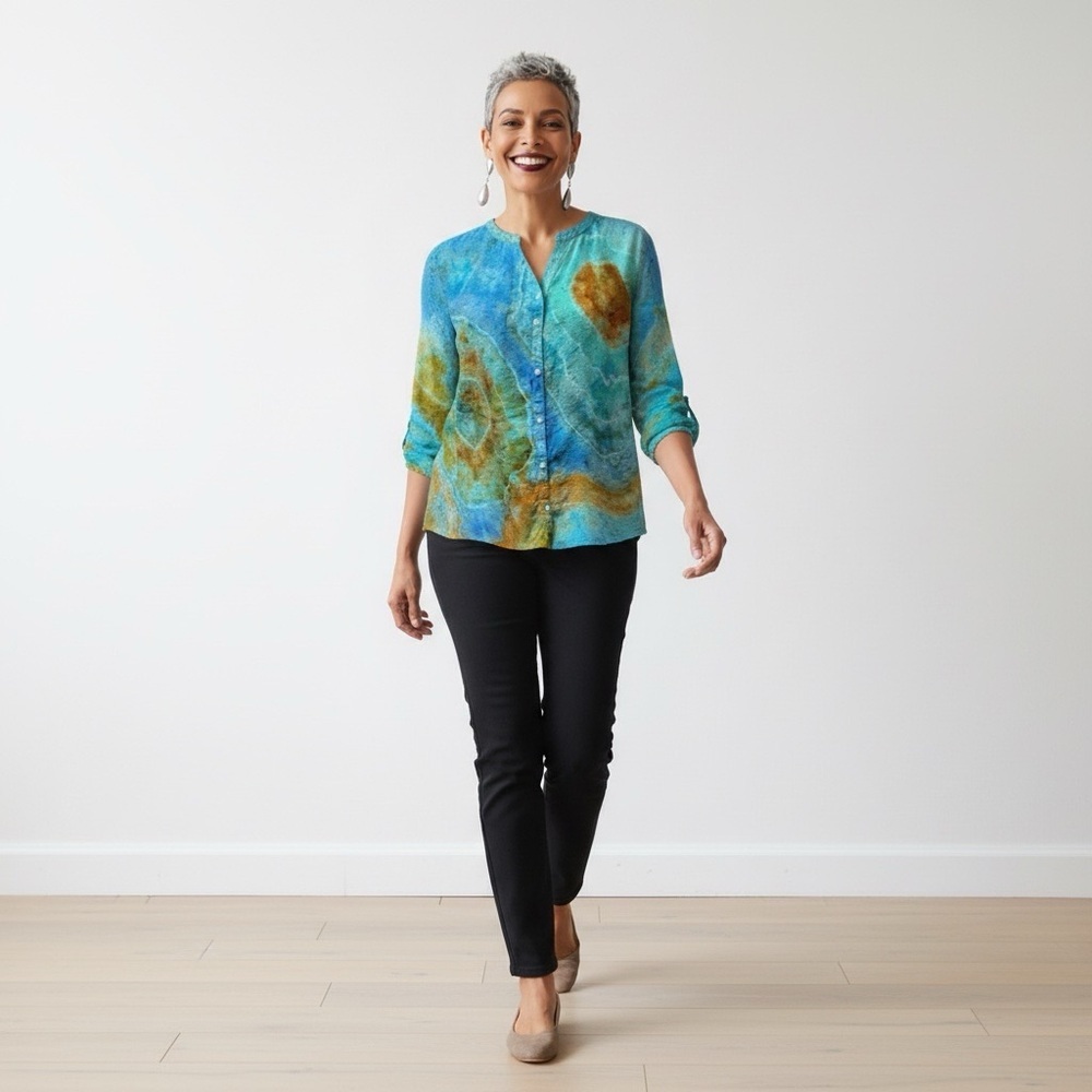 NWT‎ Handmade Ice Dyed Geode Long Sleeve Button Down Top